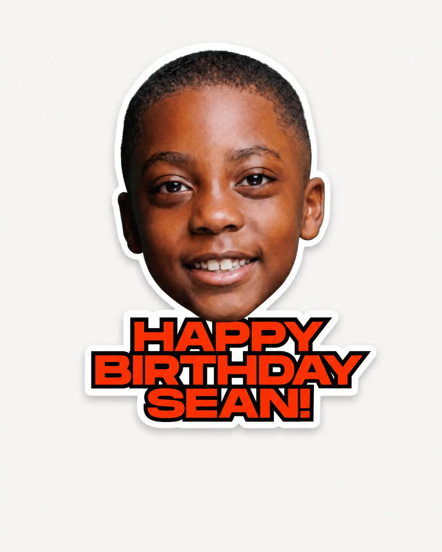 Die-cut proof of a Happy Birthday Sean sticker